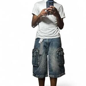 Y2K Smoke Rise Sand Wash Baggy Long Cargo Jorts